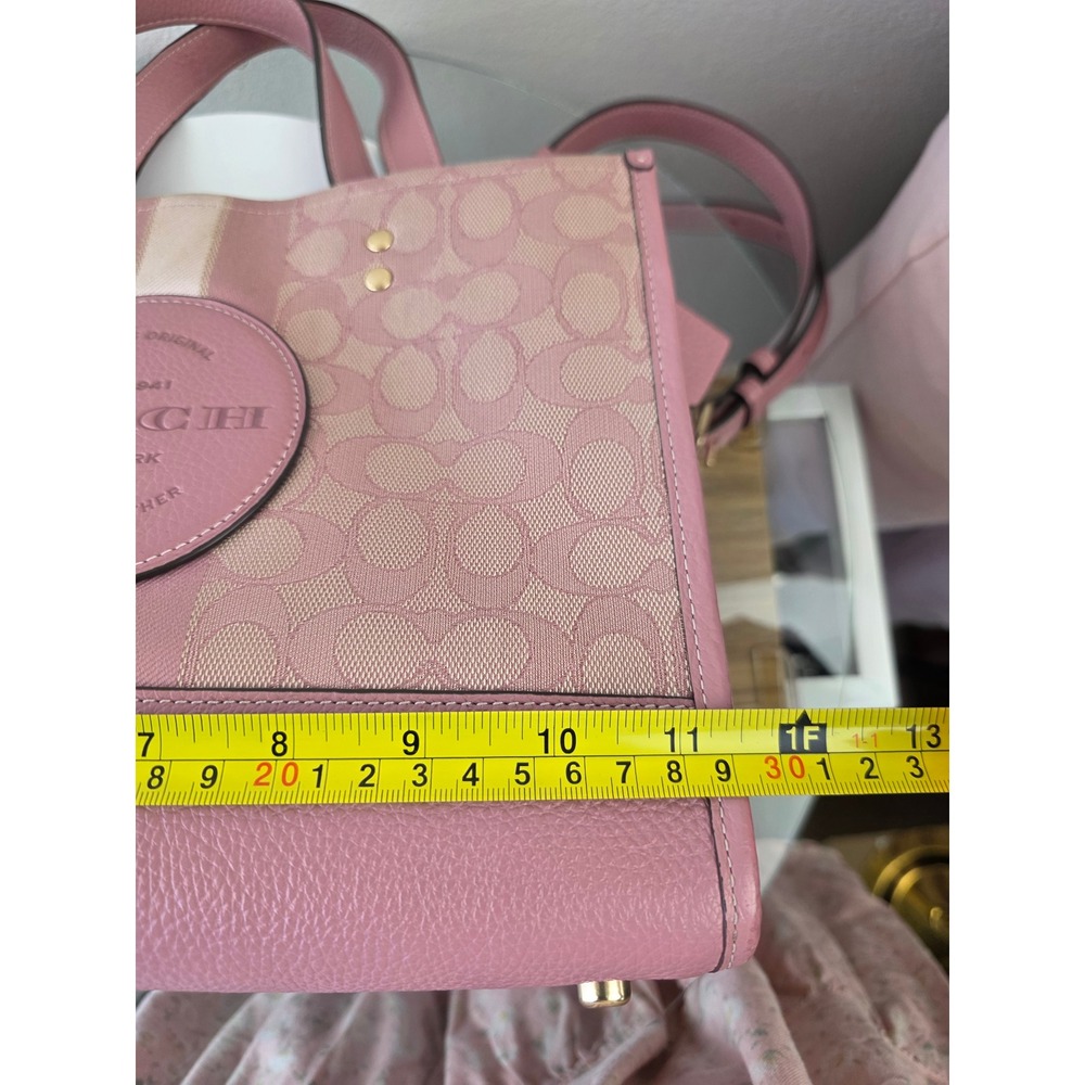 Coach Dempsey Tote 22 Signature Canvas Pink Varsity Stripe C8417 Crossbody Bag - Picture 9 of 11